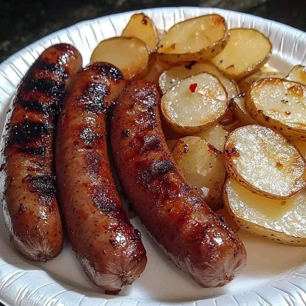 Grilled Sausages & Crispy Potato Slices!